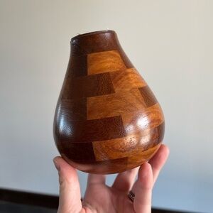 Hand Made Wooden Vase Artesian Made Turned Teak Wood Vase